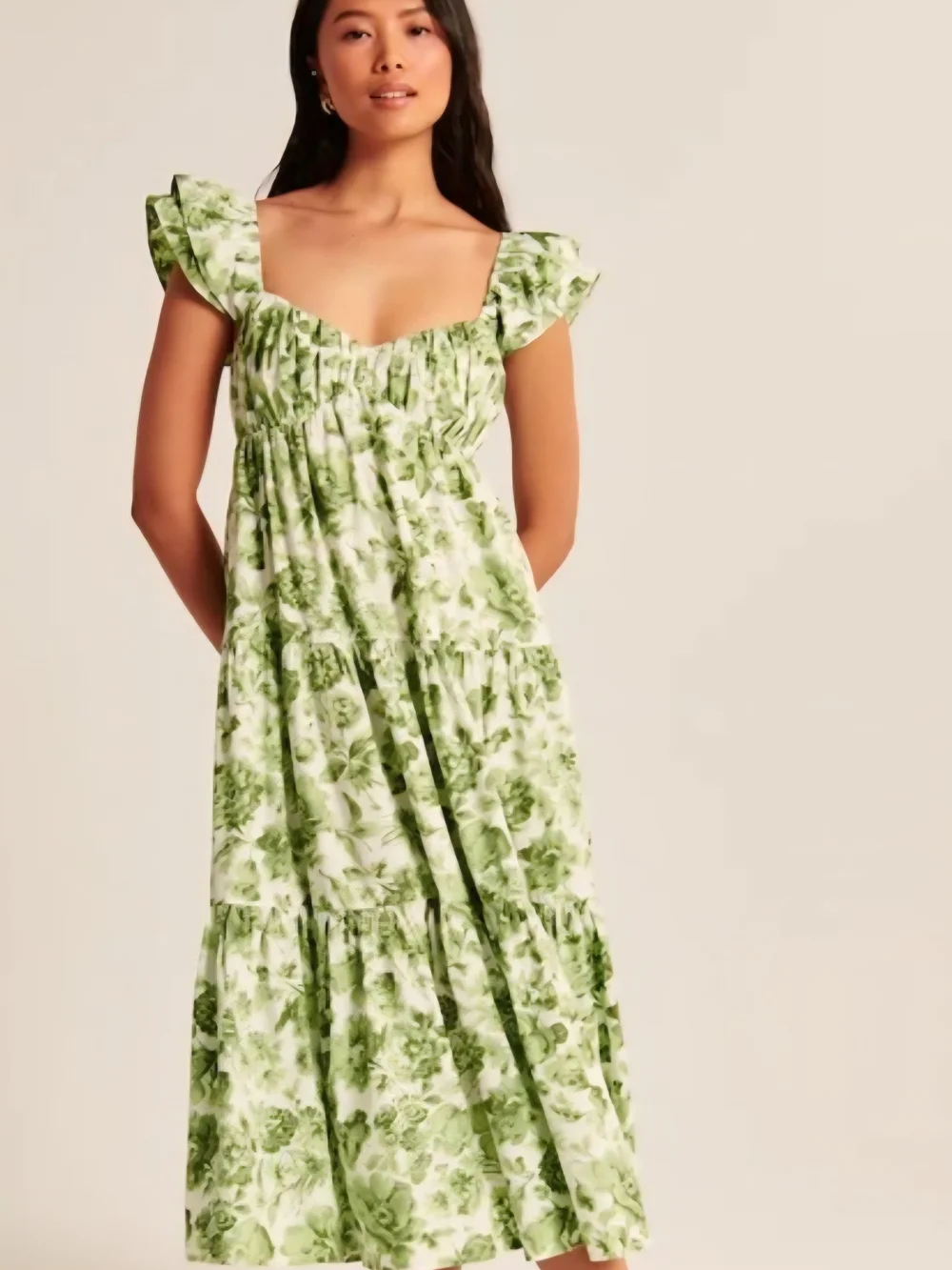 Abercrombie & Fitch Green Floral Tiered Maxi Dress - Picture 1 of 11